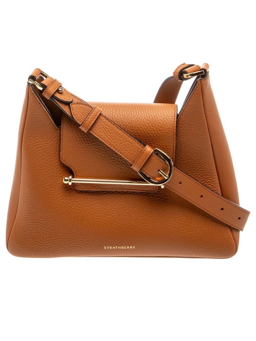 Strathberry Leather Multrees Hobo Shoulder Bag with Gold Bar Hardware